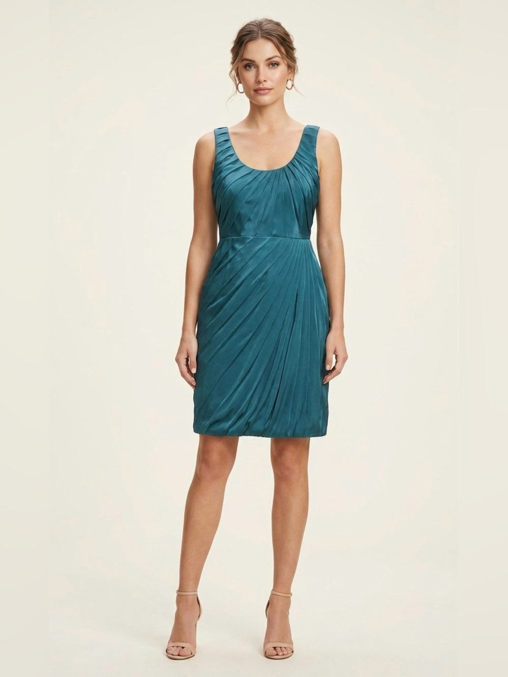 Madison Marcus Teal Silk Pleated Ruched Cocktail Dress Size L